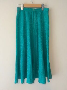 Vintage 100% Silk A-Line Midi Skirt in Teal